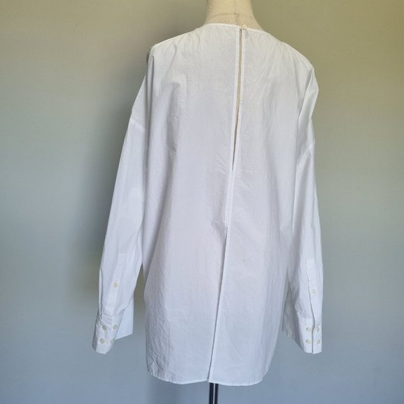 COS White Boxy Cotton Cold Shoulder Long Sleeve Blouse Size L - Picture 5 of 8